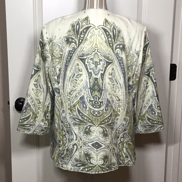 Chico’s Embellished Heritage Tweed Jacket, Ecru/Olive, 2 - Picture 4 of 11